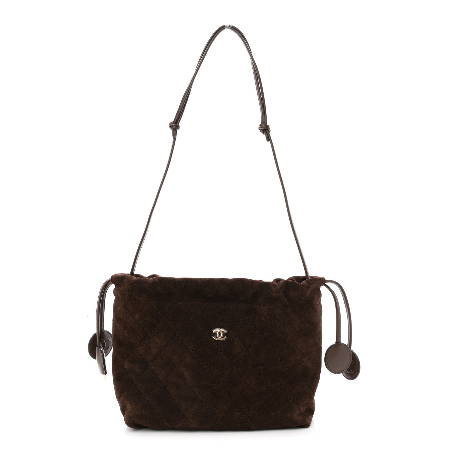 Chanel Suede Calfskin Lambskin Quilted Clutch With Strap Dark Brown 1 of 11