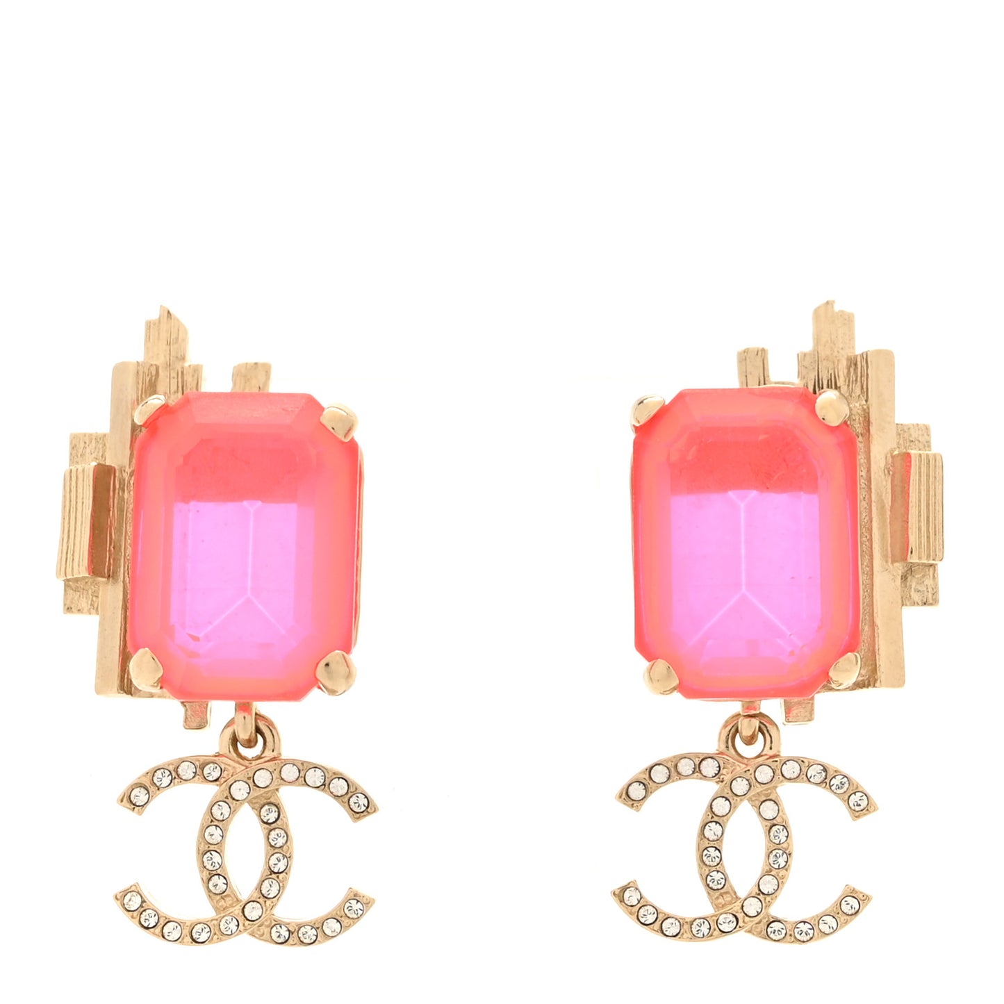 Metal Crystal CC Earrings Gold Pink