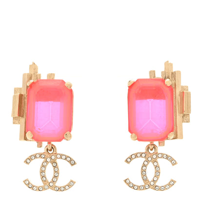 Chanel Metal Crystal CC Earrings Gold Pink 1 of 6