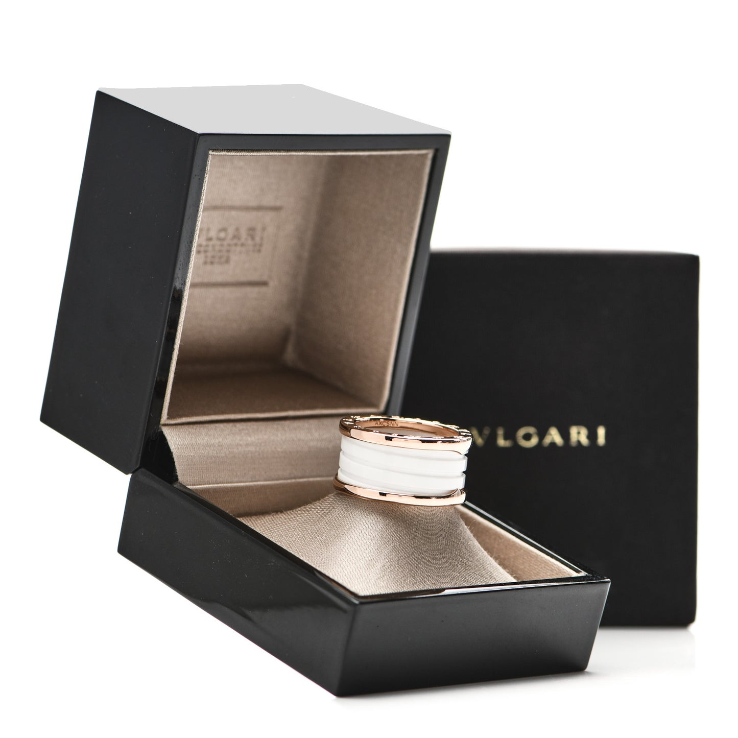 18K Rose Gold White Ceramic B.Zero1 Four-Band Ring 57 8
