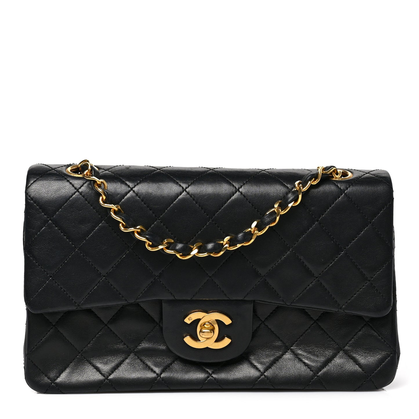 Lambskin Quilted Small Double Flap Black