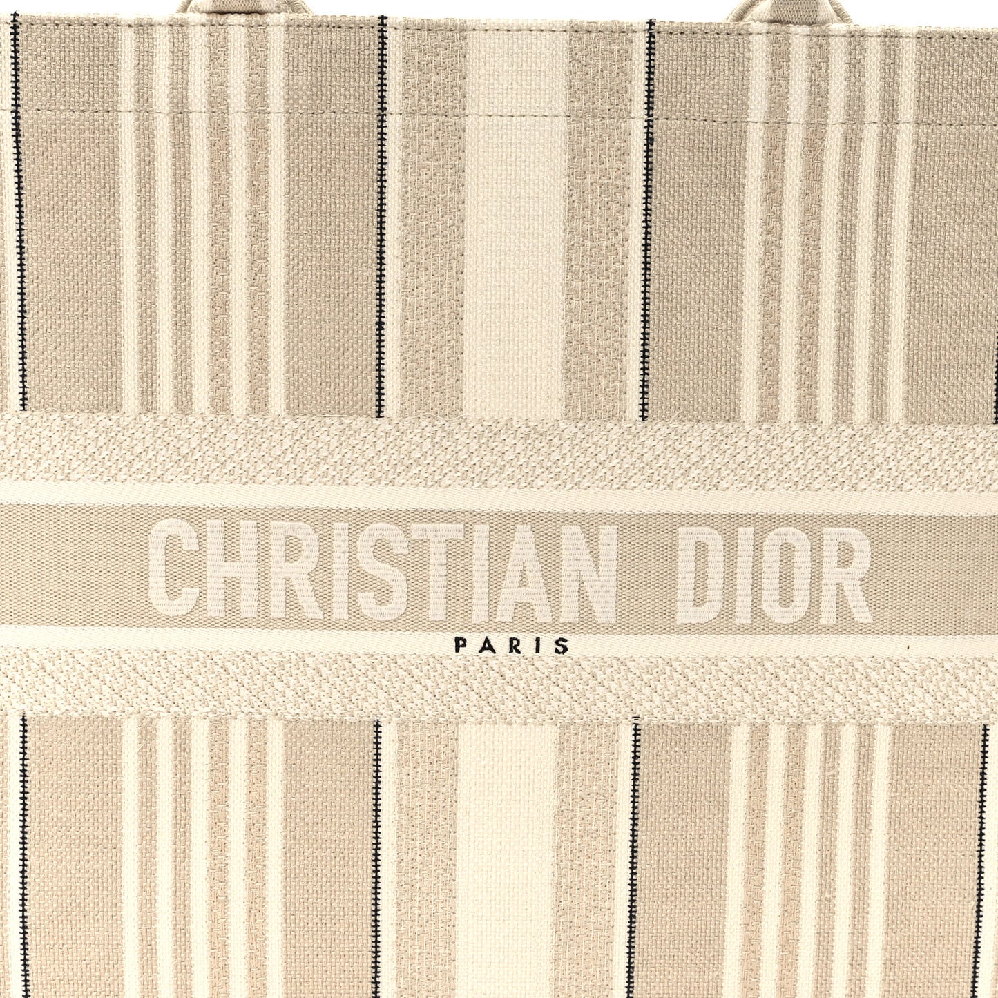 Canvas Embroidered Large Stripes Book Tote Beige