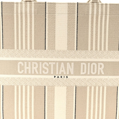 Christian Dior Canvas Embroidered Large Stripes Book Tote Beige 8 of 11