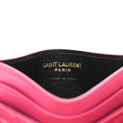 Saint Laurent Grain De Poudre Matelasse Chevron Monogram Credit Card Case Fresh Fuxia 6 of 8