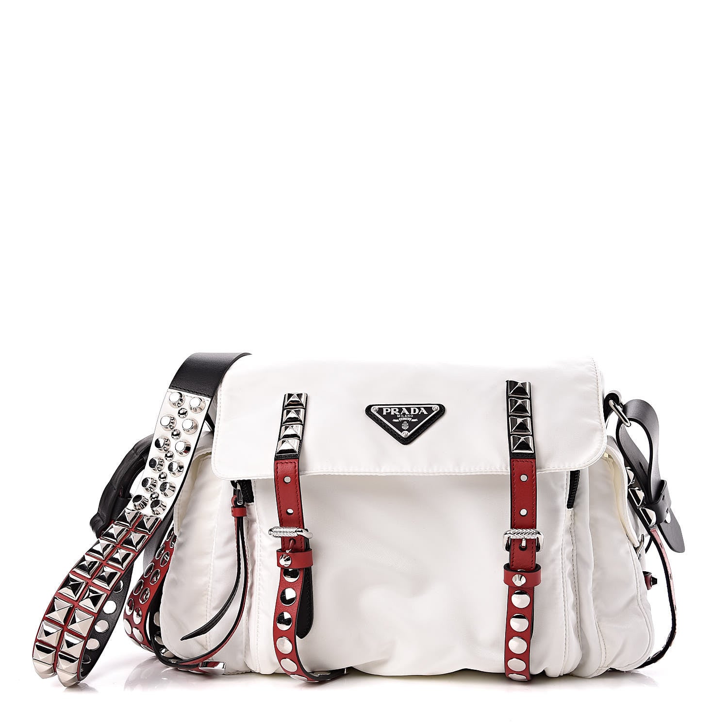 Prada Nylon New Vela Studded Messenger White Fuoco 1 of 12