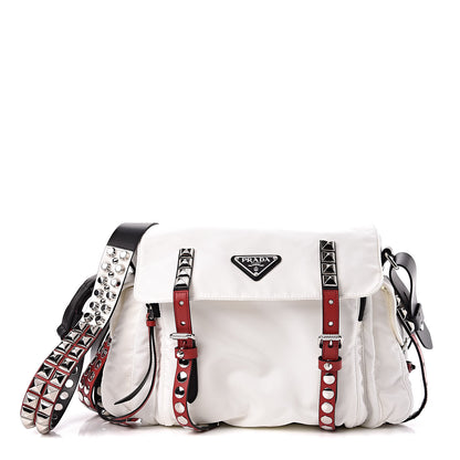Prada Nylon New Vela Studded Messenger White Fuoco 1 of 12