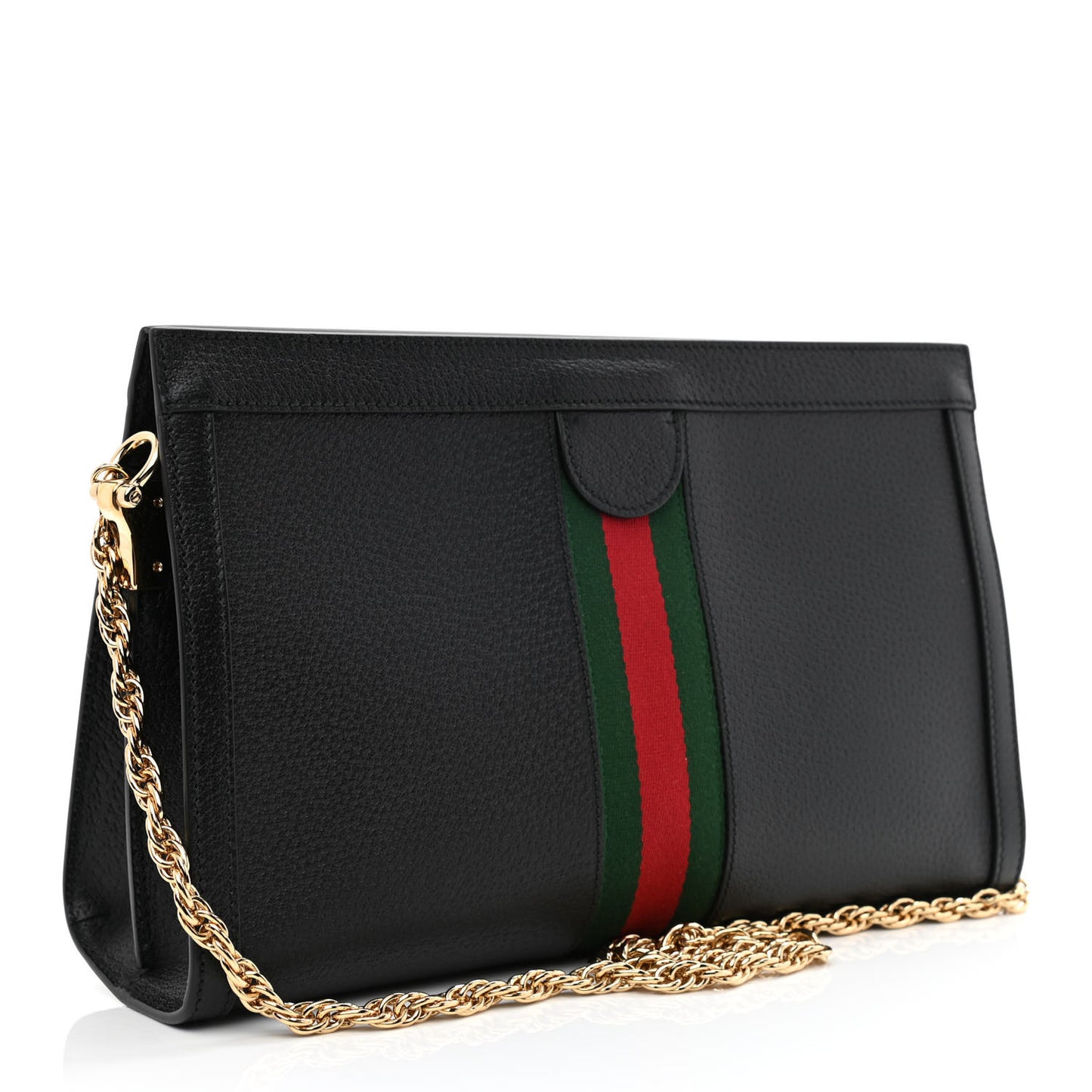 Textured Calfskin Web Medium Ophidia Chain Shoulder Bag Black