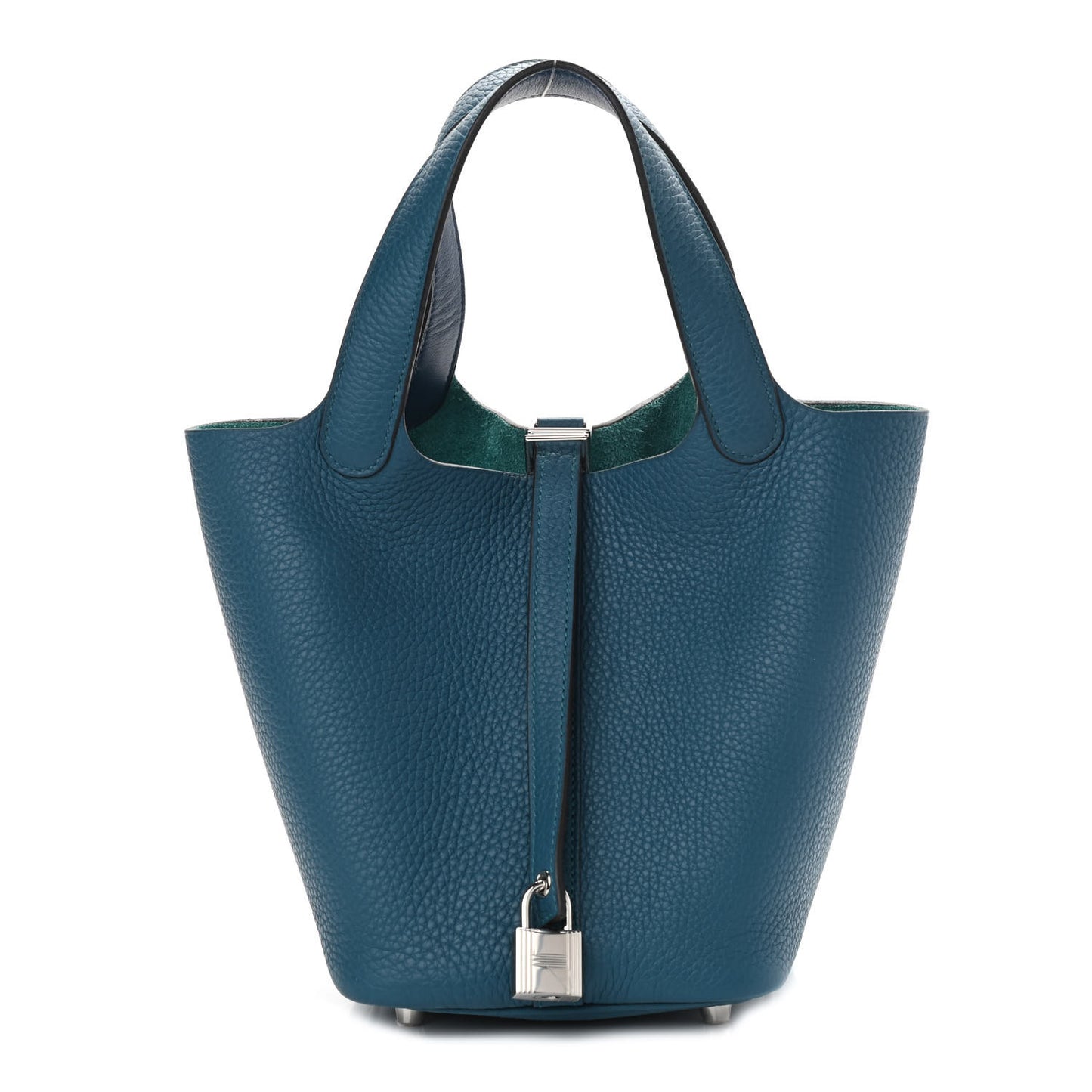 Taurillon Clemence Eclat Picotin Lock 18 PM Vert Bosphore Deep Blue
