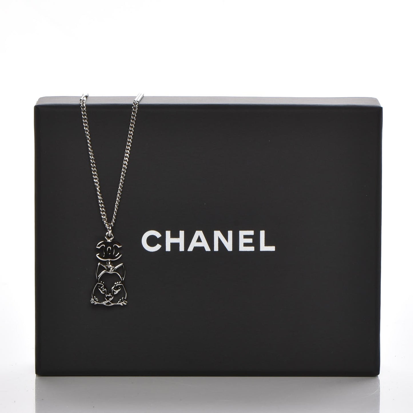 Crystal Emoji Choupette Cat Pendant Necklace Silver