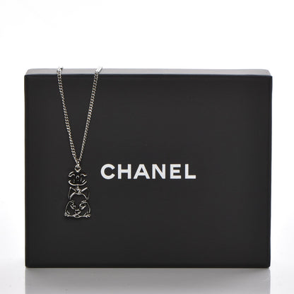 Chanel Crystal Emoji Choupette Cat Pendant Necklace Silver 5 of 5