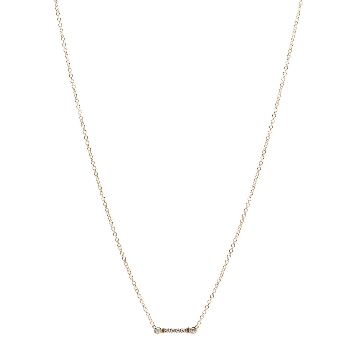 18K Yellow Gold Diamond Fleur de Lis Key Bar Pendant Necklace
