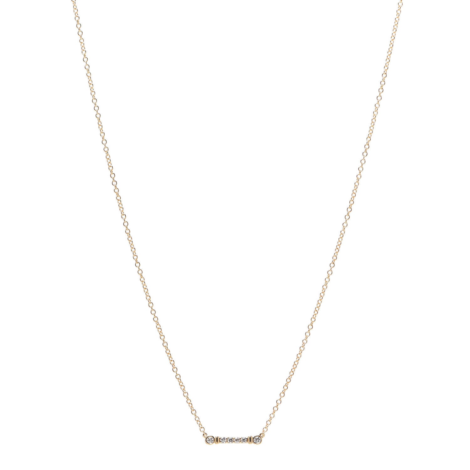 Tiffany 18K Yellow Gold Diamond Fleur de Lis Key Bar Pendant Necklace 1 of 6