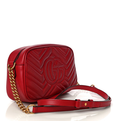 Gucci Calfskin Matelasse Small GG Marmont Chain Shoulder Bag Hibiscus Red 3 of 14
