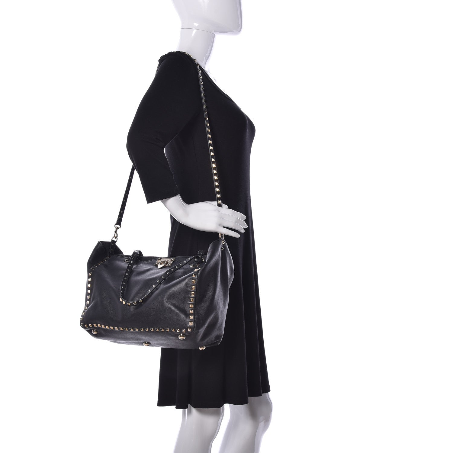 Valentino Garavani Vitello Medium Rockstud Tote Black 2 of 10