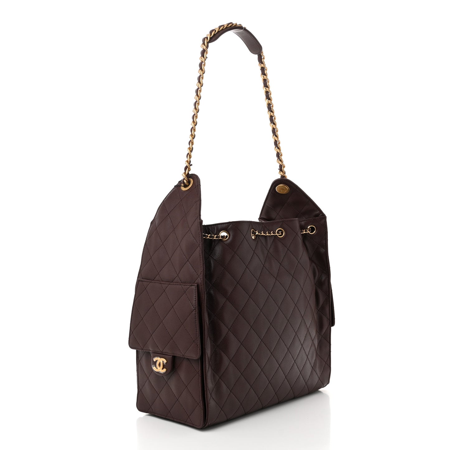 Caviar Quilted Medium Chanel 25 Handbag Dark Brown