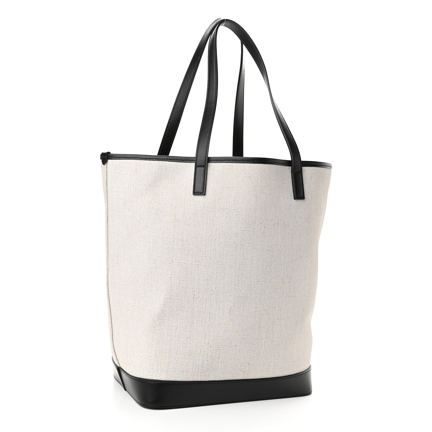 Saint Laurent Canvas Calfskin Teddy Drawstring Shopping Tote White Black 4 of 10