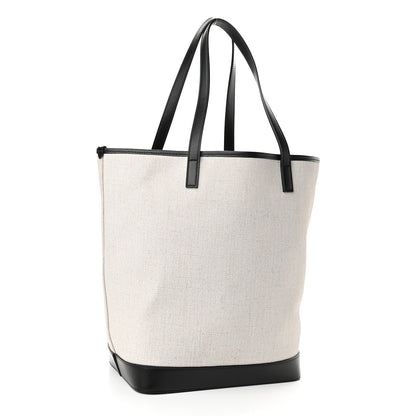 Saint Laurent Canvas Calfskin Teddy Drawstring Shopping Tote White Black 4 of 10