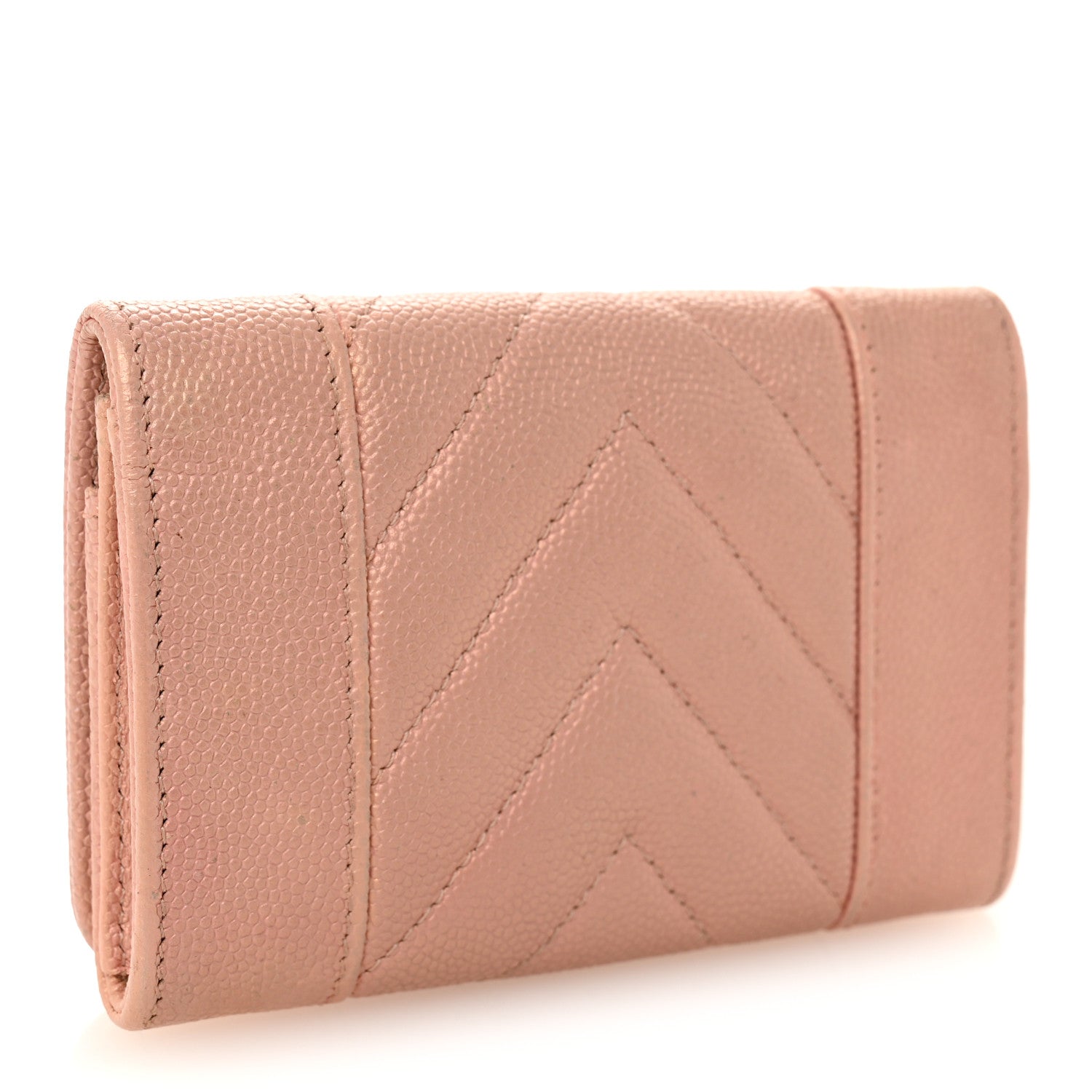 Chanel Metallic Caviar Chevron Quilted Vintage Mademoiselle Flap Card Holder Pink 3 of 9