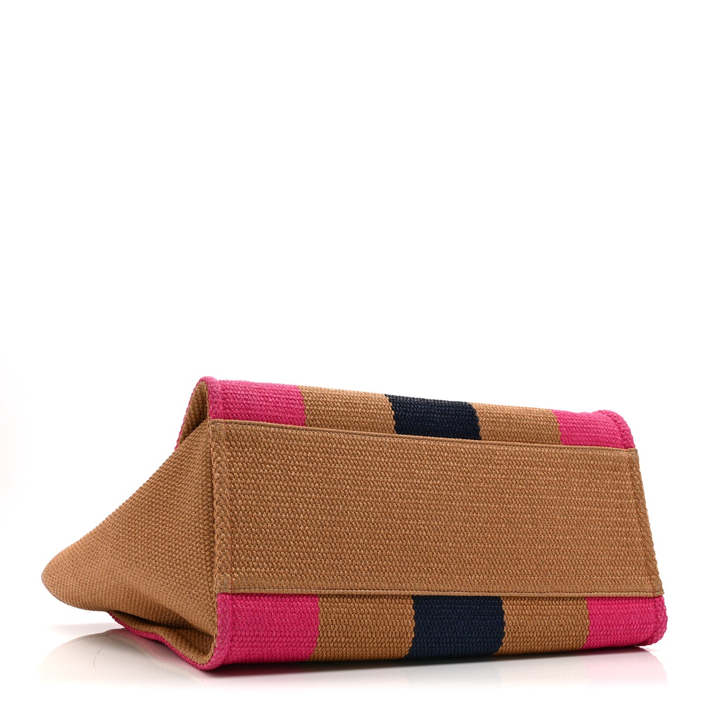 Straw Raffia Calfskin Striped Medium Deauville Tote Dark Beige Fuchsia Navy Blue