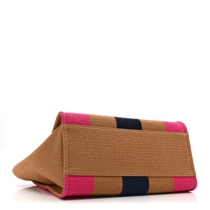 Chanel Straw Raffia Calfskin Striped Medium Deauville Tote Dark Beige Fuchsia Navy Blue 4 of 10