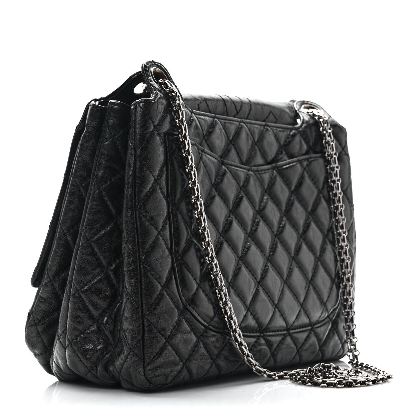 Metallic Aged Calfskin Quilted Reissue 2.55 Accordion Flap Black