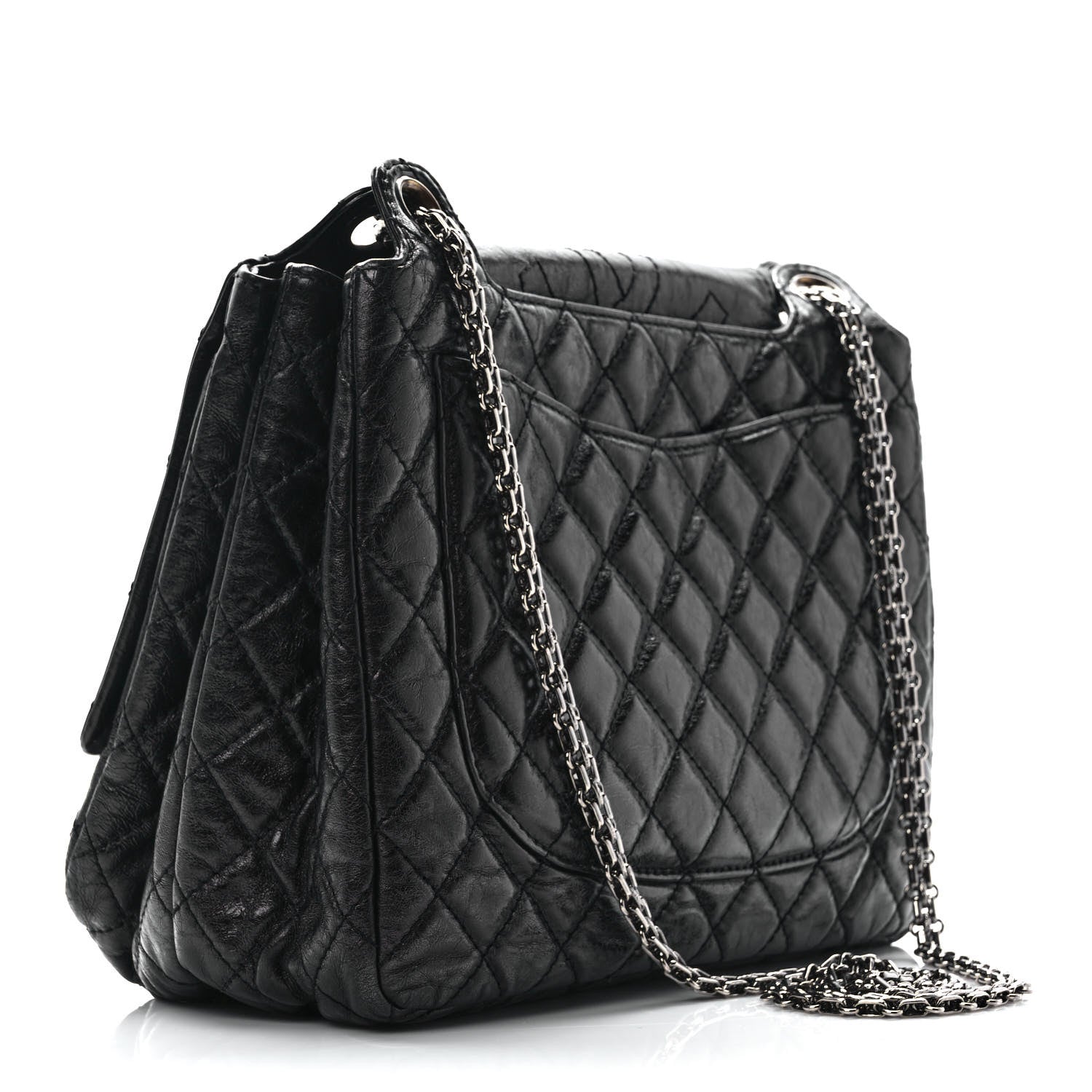 Chanel Metallic Aged Calfskin Quilted Reissue 2.55 Accordion Flap Black 3 of 9