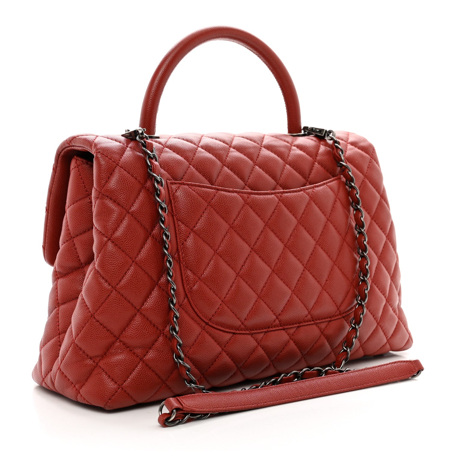 Chanel Caviar Quilted Medium Coco Handle Flap Dark Red 3 of 12
