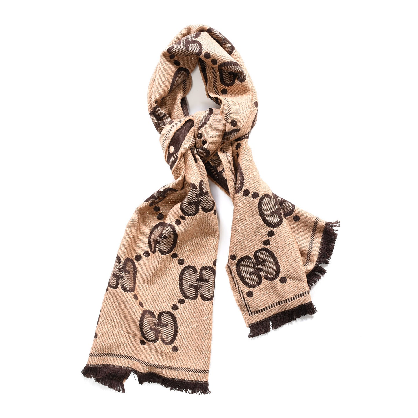 Wool Lame Jacquard Monogram Jumbo GG Lady Nest Lux Scarf Beige Dark Brown