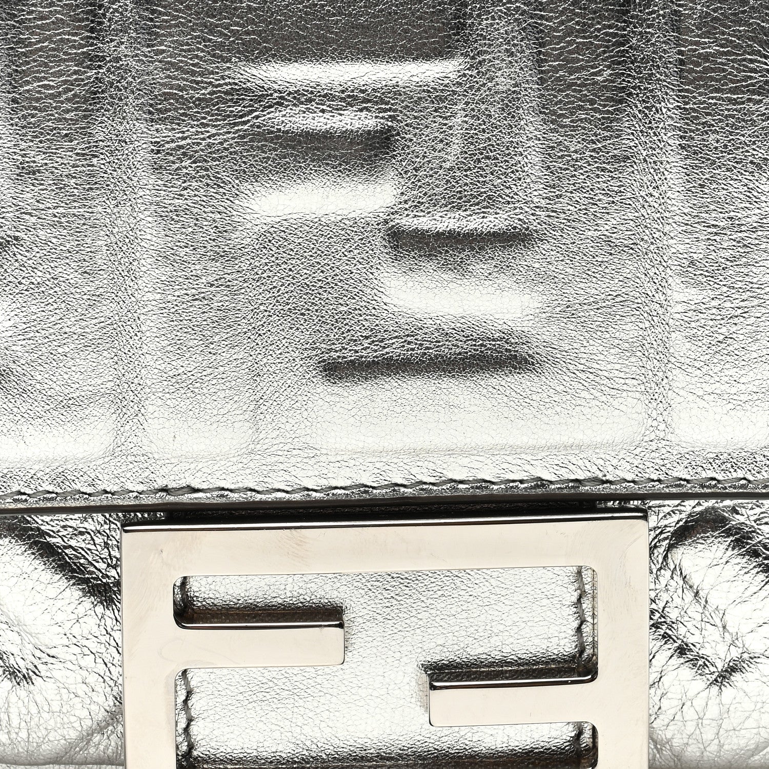 Fendi Vitello Catalan FF 1974 Embossed Mini Baguette Argento 8 of 10