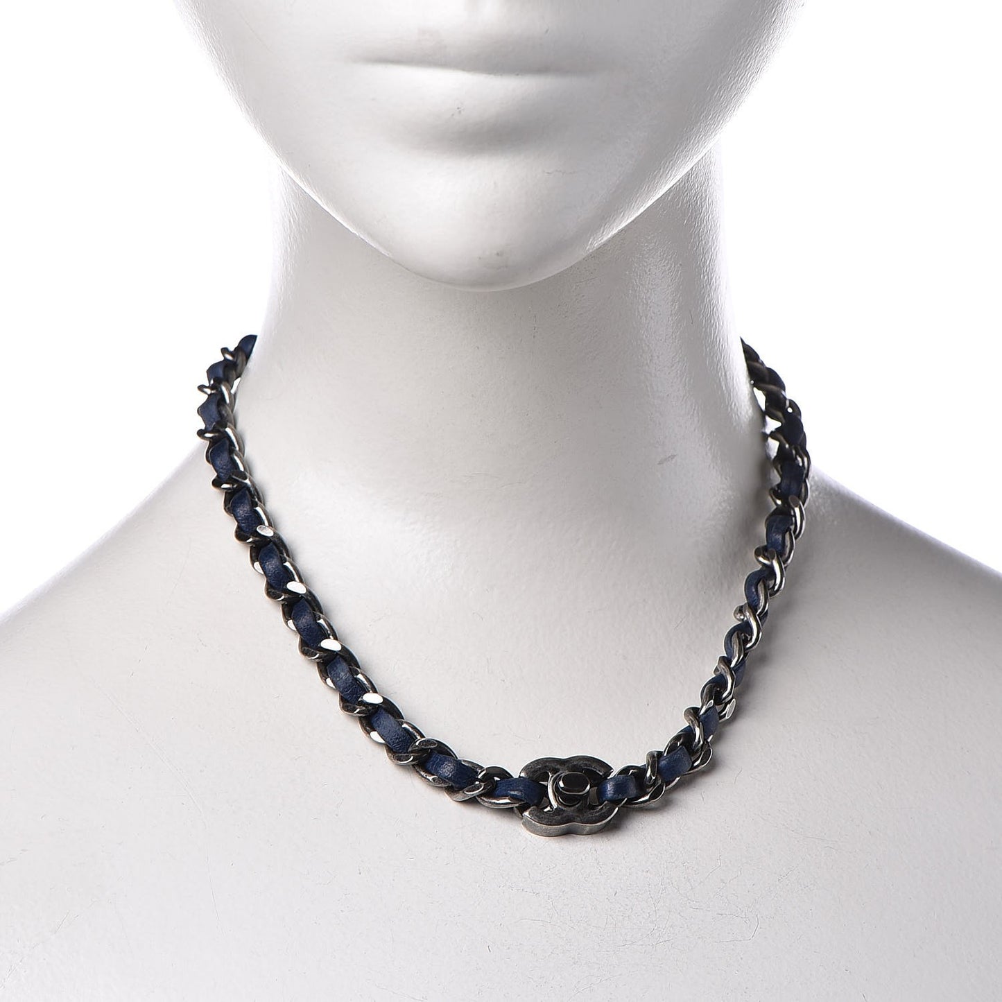 Lambskin CC Turnlock Choker Necklace Navy Blue