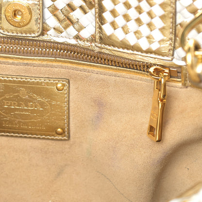 Prada Goatskin Woven Small Tote White Gold 12 of 24