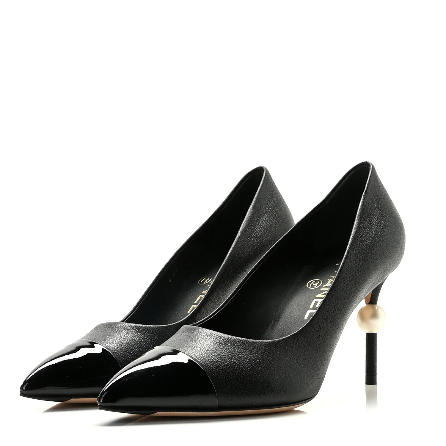 Chanel Goatskin Grosgrain Cap Toe Pearl Pumps 37 Black 2 of 13