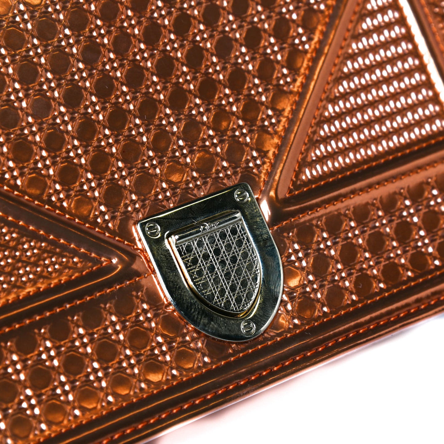 Metallic Patent Micro-Cannage Small Diorama Flap Bag Orange