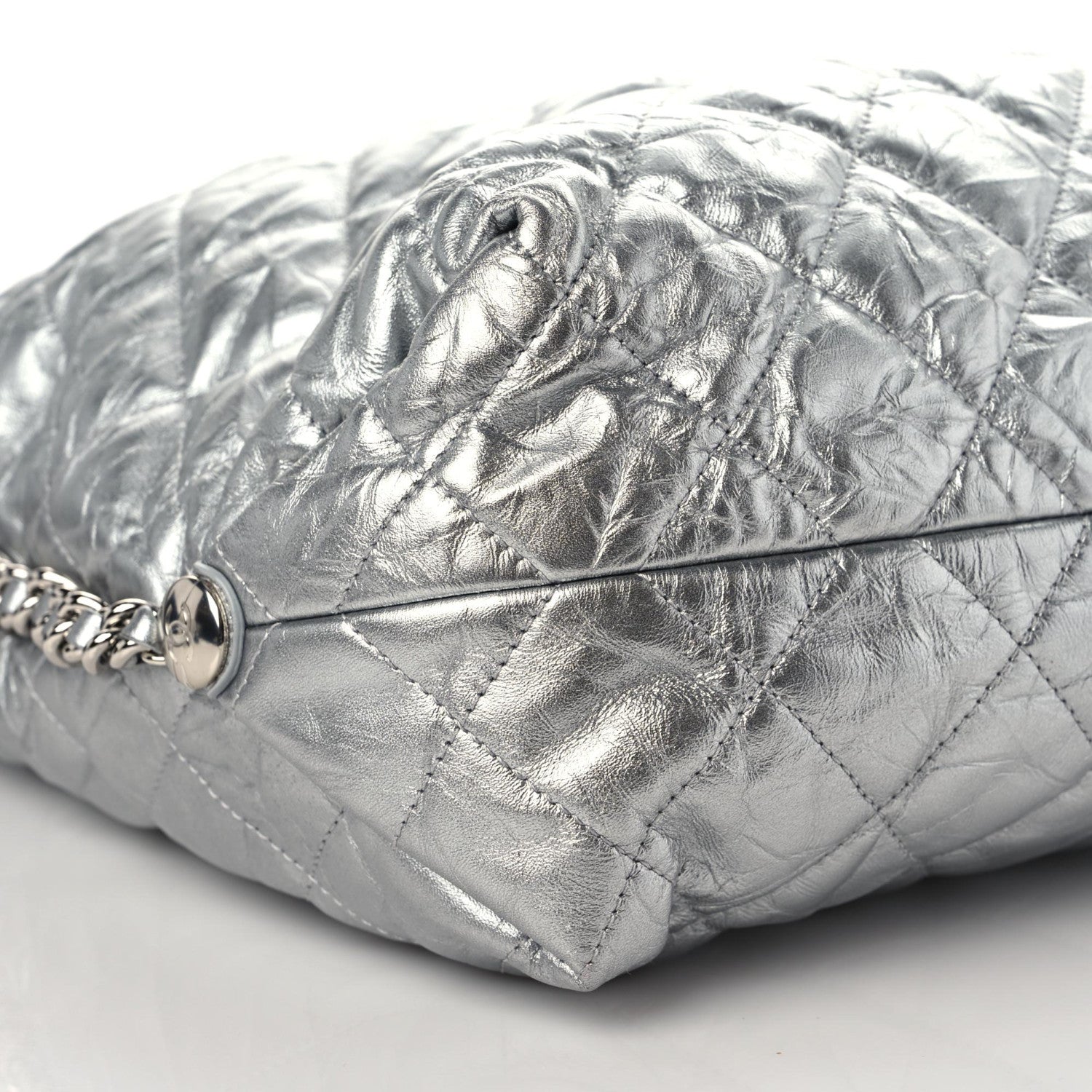 Chanel Metallic Crackled Calfskin Quilted Hobo Silver 8 of 9