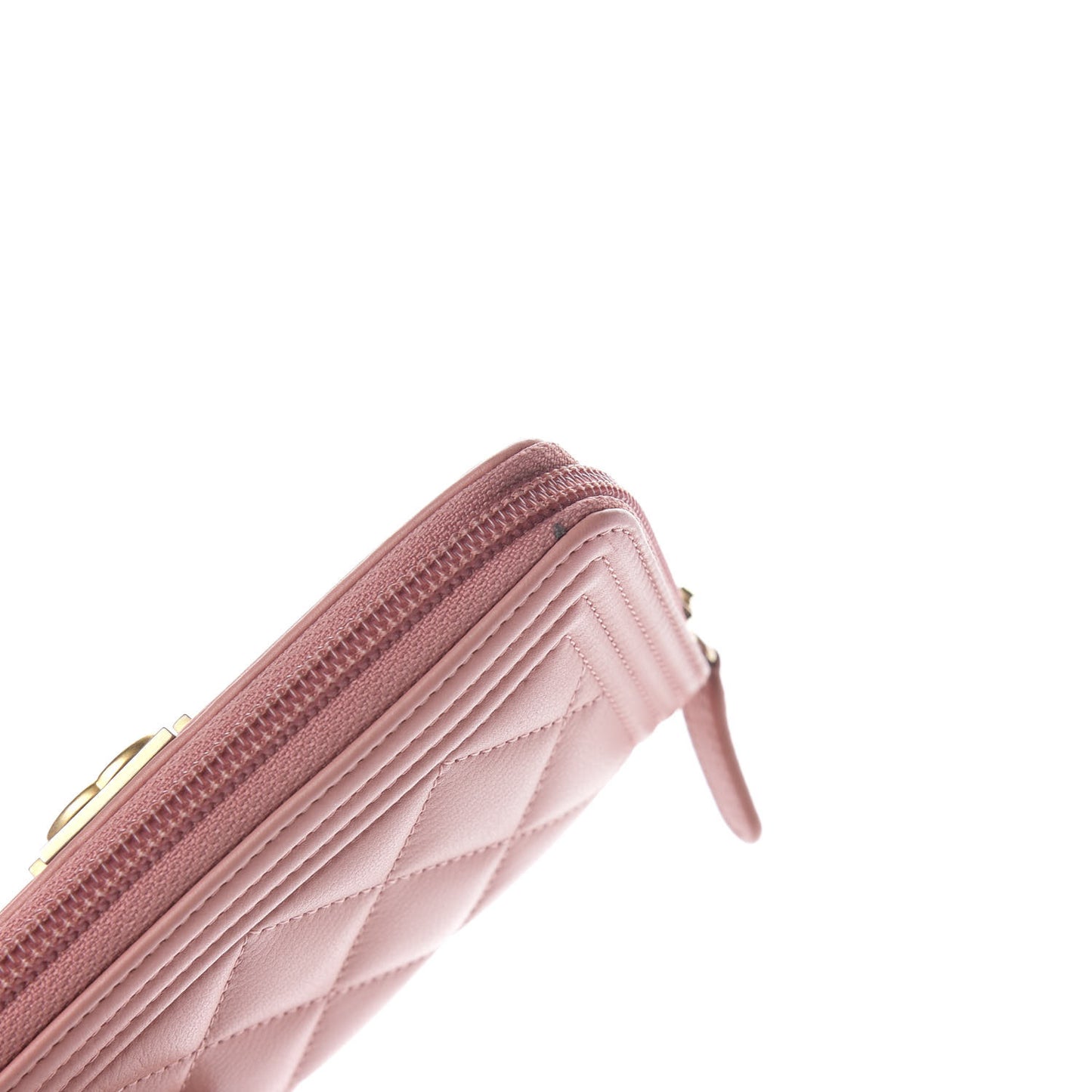 Caviar Quilted Boy Small Zip Around Wallet Pink