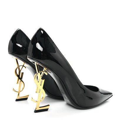 Saint Laurent Vernice Chiffon Opyum 110 Pumps  40 Black Gold 5 of 10