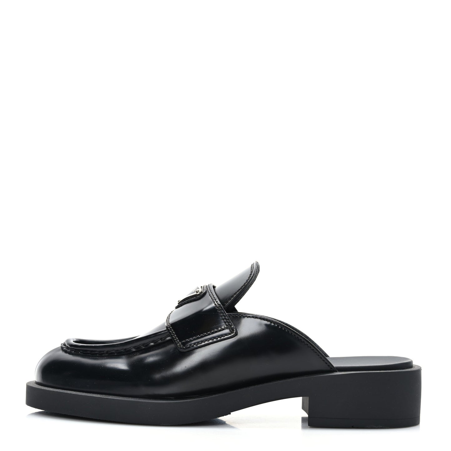 Spazzolato Metal Triangle Logo 40mm Loafer Mules 39 Black