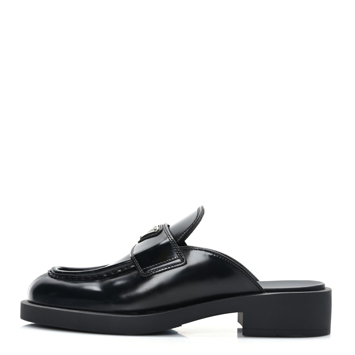 Prada Spazzolato Metal Triangle Logo 40mm Loafer Mules 39 Black 1 of 8