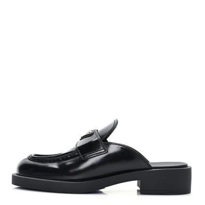 Prada Spazzolato Metal Triangle Logo 40mm Loafer Mules 39 Black 1 of 8