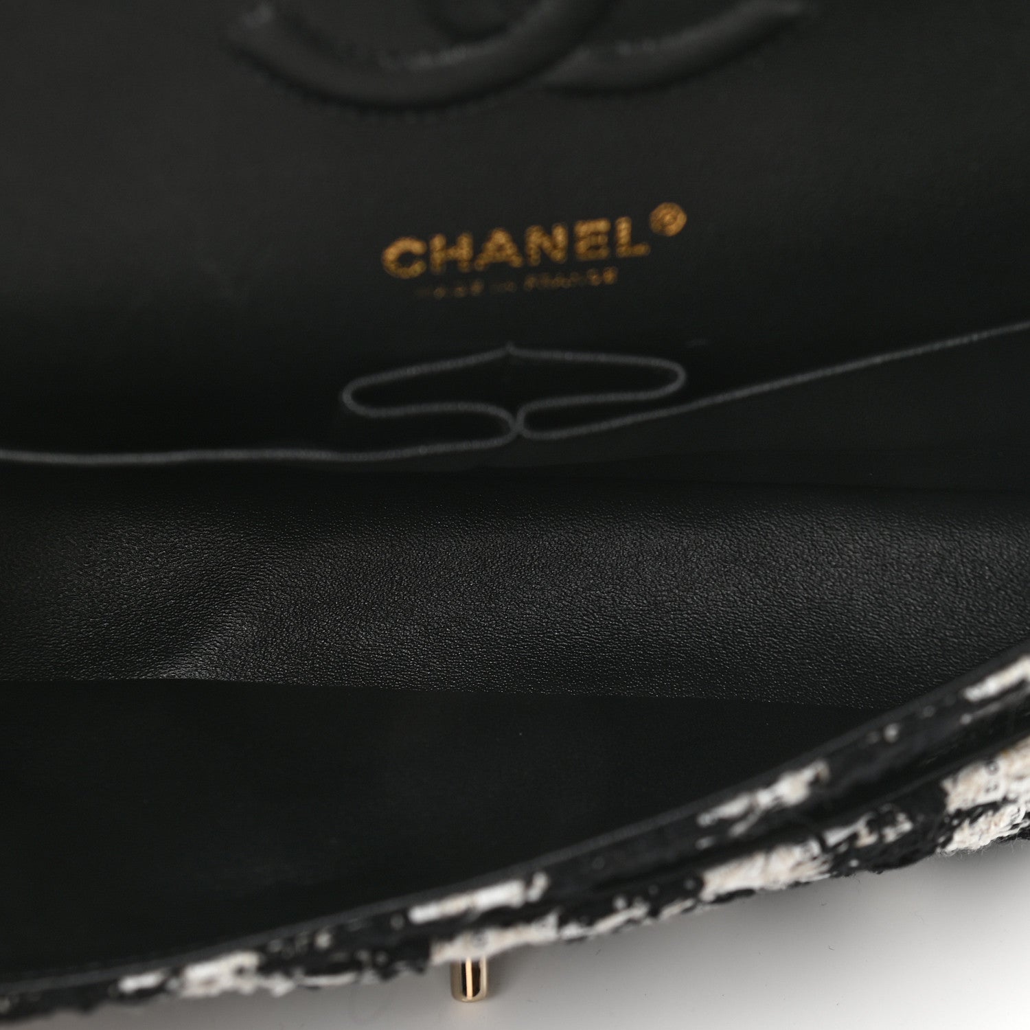 Chanel Tweed Quilted Medium Double Flap Black Ecru White 5 of 10