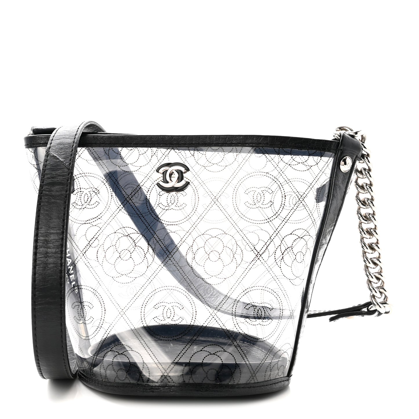 Crumpled Calfskin PVC Bucket Bag Black