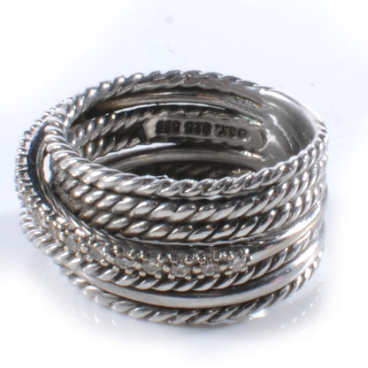 David Yurman 14k Sterling Silver Diamond Crossover Cable Ring 7 5 of 5