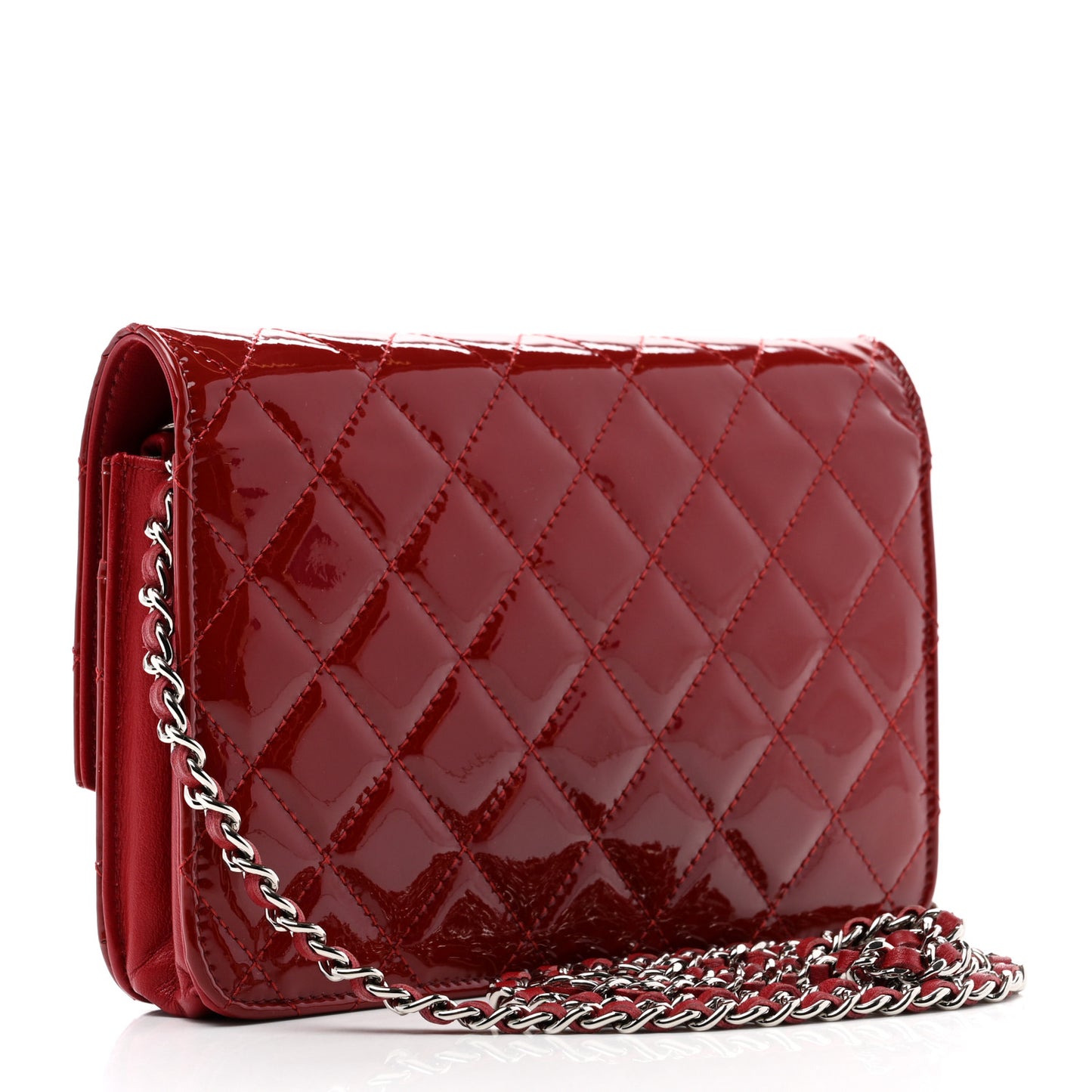 Patent Quilted Brilliant Wallet On Chain WOC Red