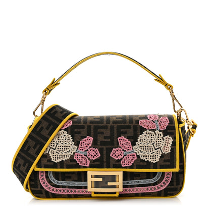 Fendi Fabric Jacquard FF Floral Embroidered Baguette Tobacco Moro Multicolor 1 of 9
