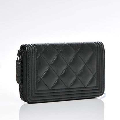 Chanel Caviar Quilted Boy Small Zip Around Wallet So Black 3 of 8