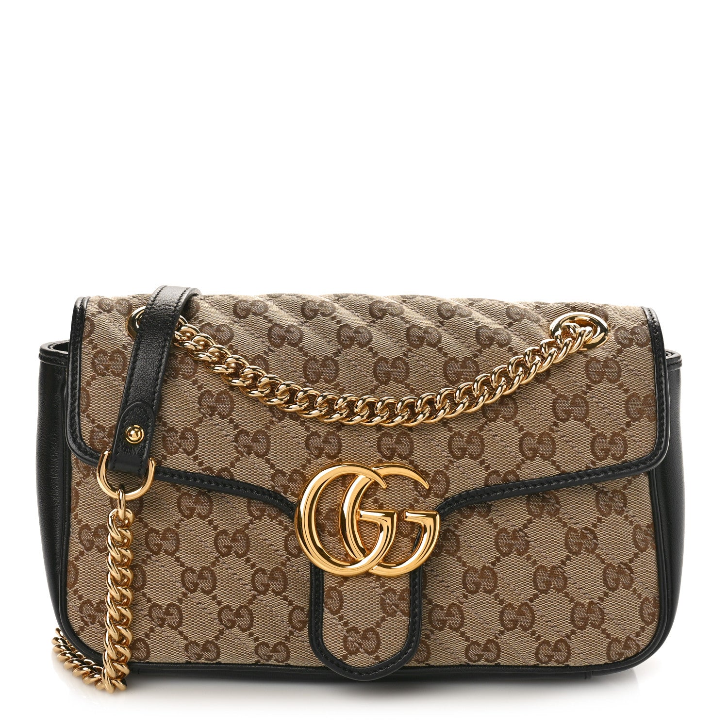 Gucci Monogram Matelasse Diagonal Small GG Marmont Shoulder Bag Beige Black 1 of 9
