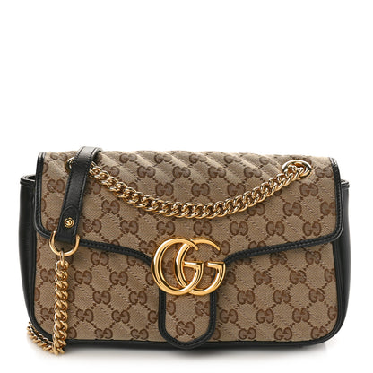 Gucci Monogram Matelasse Diagonal Small GG Marmont Shoulder Bag Beige Black 1 of 9