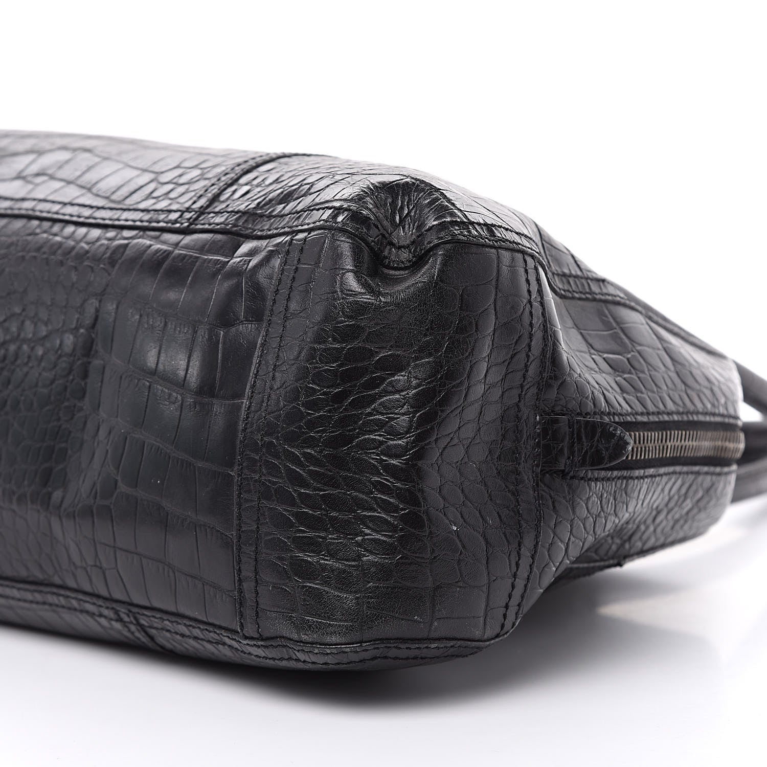 Prada Shiny Calfskin Crocodile Embossed Tote Black 8 of 17