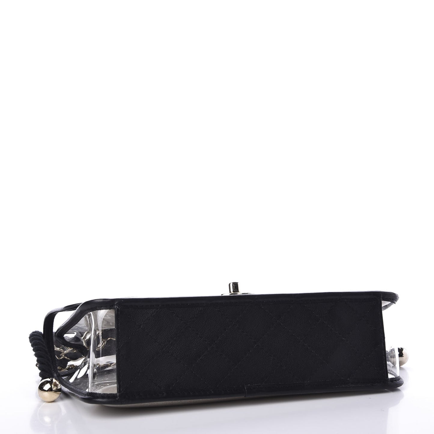 Lambskin PVC Sand By The Sea Flap With Pearl Strap Black
