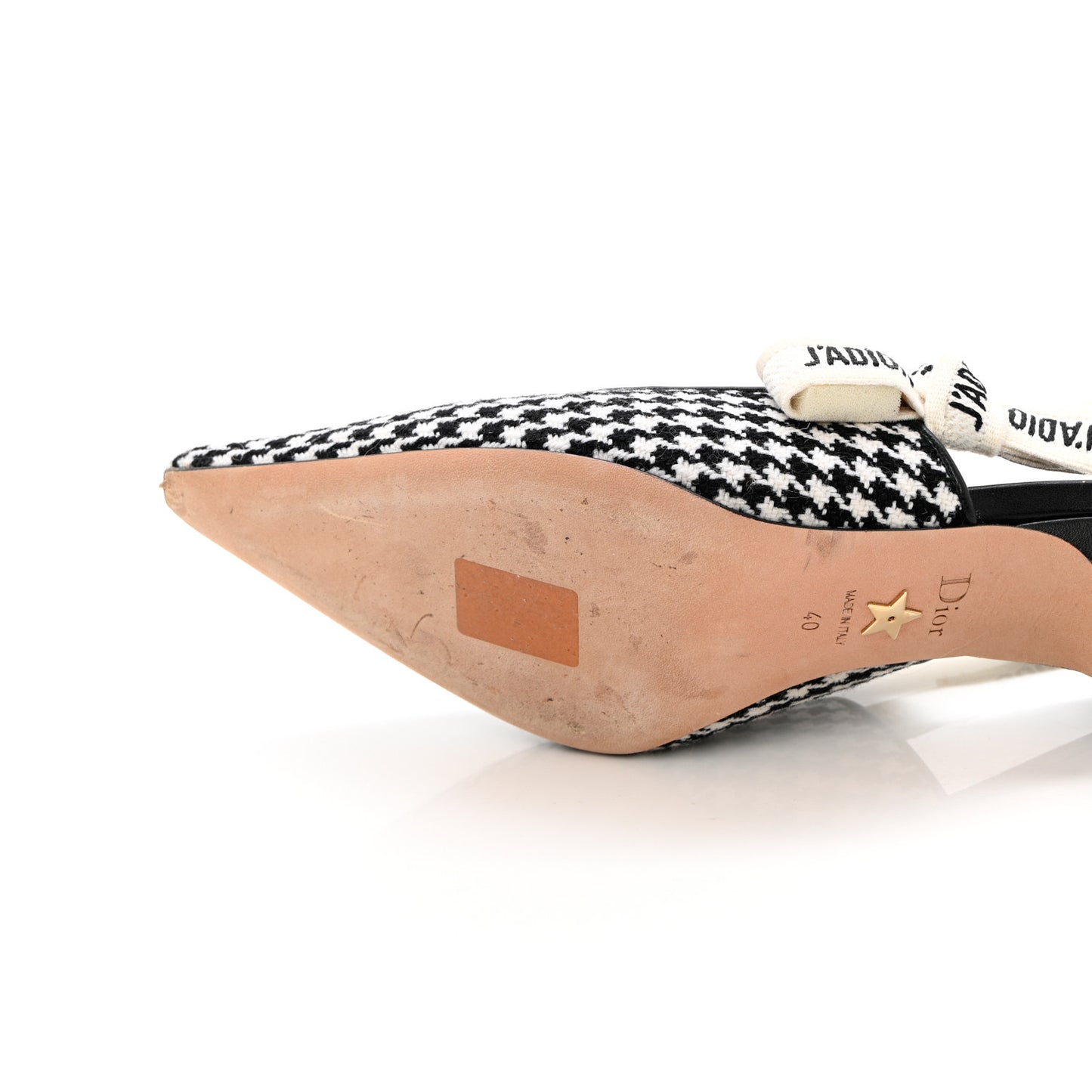 Wool Ribbon Houndstooth J'Adior Slingback 65mm Pumps 40 Black White